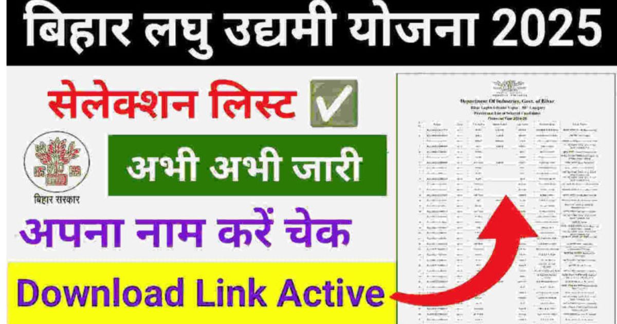 Bihar Laghu Udyami Yojana Final Selection List 2025